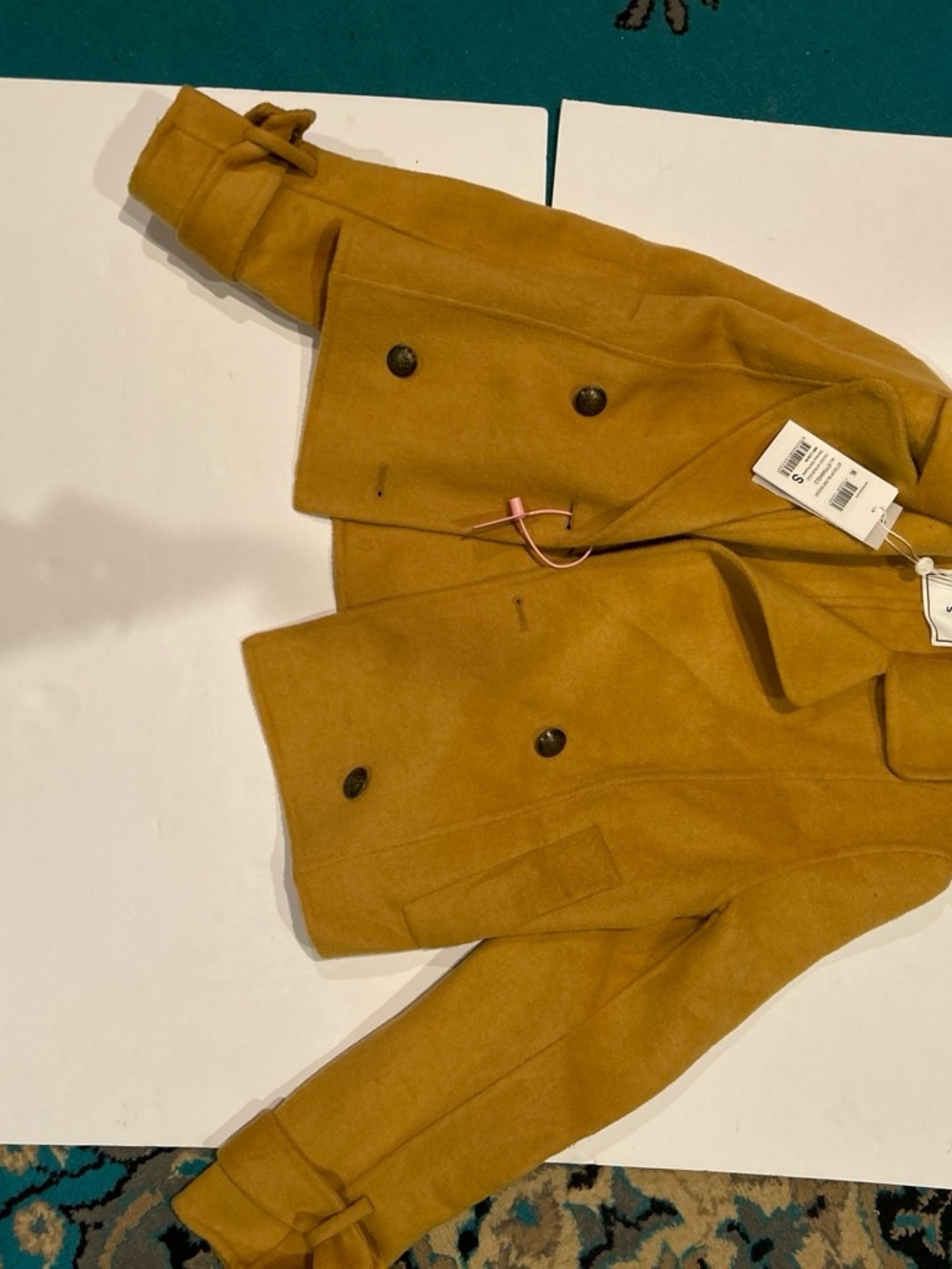 Belle & Bloom Better Off Military Peacoat Women’s S Antique Gold Wool Blend NWT
